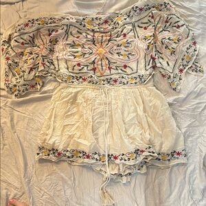 Free People Large Embroidered Open back longer blouse with pattern